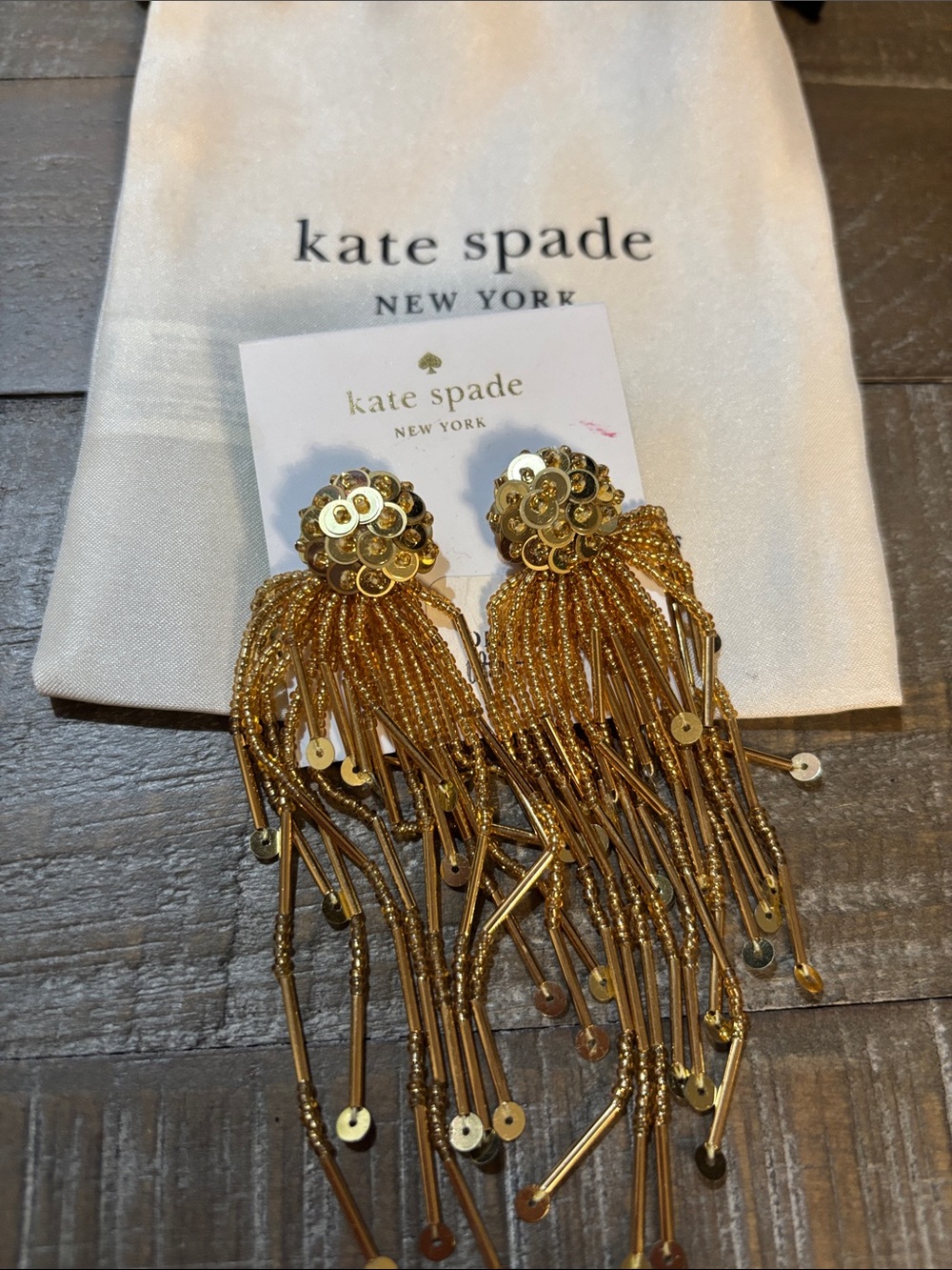 kate spade gold beaded tassel drop earrings